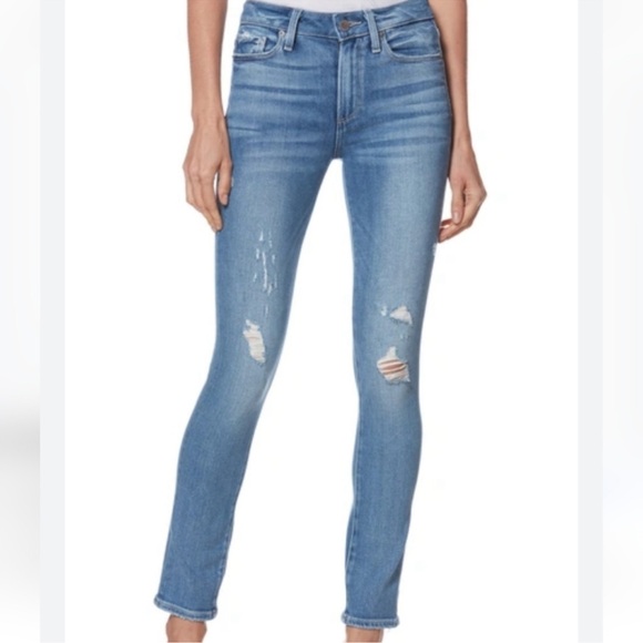 Paige Hoxton Ankle Peg Kayson Distress High Rise Medium Wash Jean - Picture 1 of 8